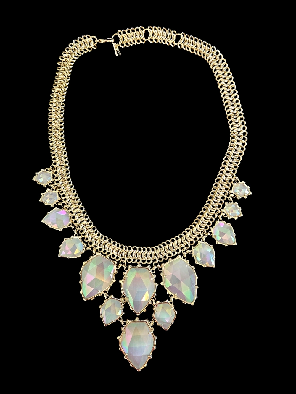 Vintage Kendra Scott Gold Plated Brass Necklace Iridescent Opalescent Stones